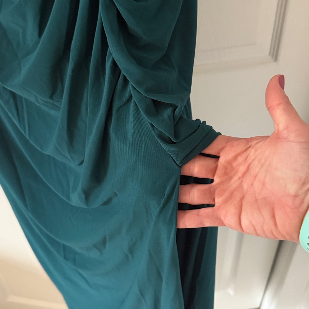 Elegant Teal Ruched V-Neck Maxi Dress From David’s Bridal - Picture 5 of 6